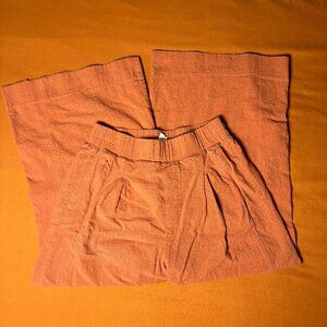 Wide Leg Cropped Pants with Pockets and Slit Burnt Orange Cotton Small 22in